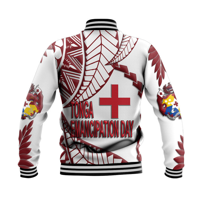 Tonga Emancipation Day Baseball Jacket Kupesi Pattern No.1 White LT9 - Polynesian Pride