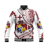 Tonga Emancipation Day Baseball Jacket Kupesi Pattern No.1 White LT9 Unisex - Polynesian Pride