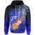 American Samoa Polynesian Custom Zip up Hoodie Humpback Whale with Tropical Flowers Unisex Blue - Polynesian Pride