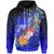 American Samoa Polynesian Zip up Hoodie Humpback Whale with Tropical Flowers (Blue) Unisex Blue - Polynesian Pride