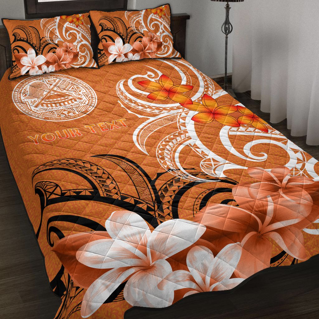 Custom American Samoa Personalised Quilt Bed Set - American Samoa Spirit Orange - Polynesian Pride