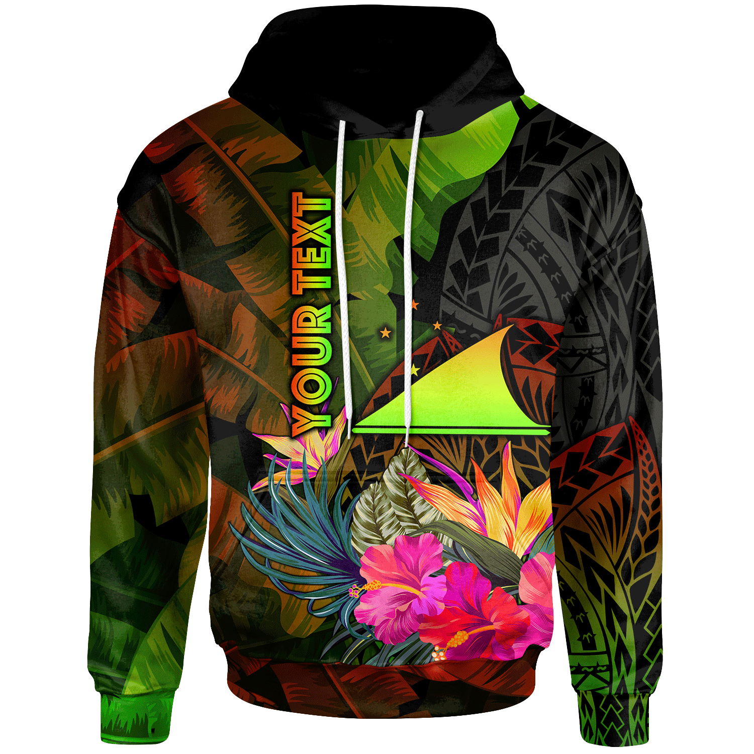 Tokelau Polynesian Custom Hoodie Hibiscus and Banana Leaves Unisex Reggae - Polynesian Pride