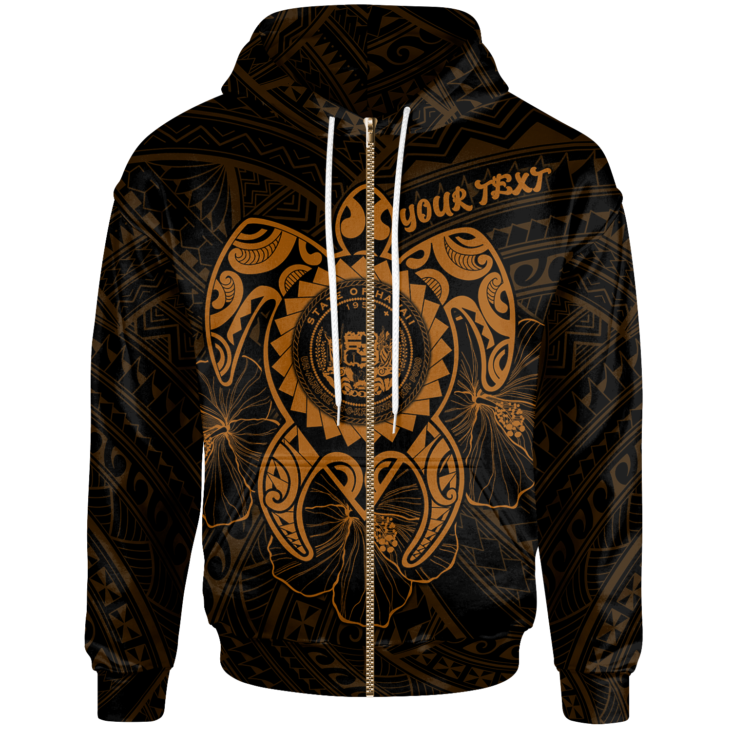 Hawaii Polynesian Custom Zip up Hoodie Vintage Polynesian Turtle (Golden) Unisex Golden - Polynesian Pride