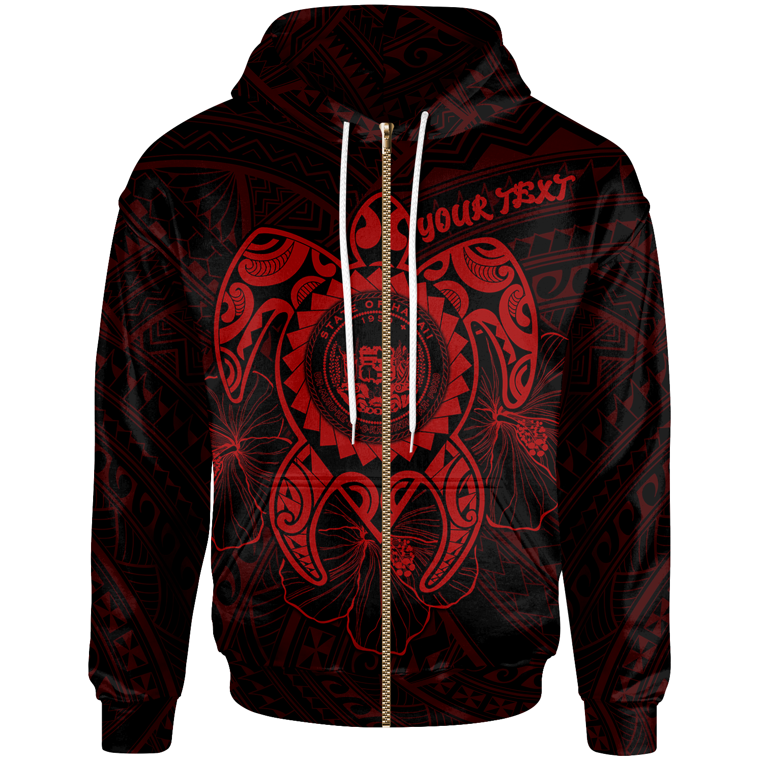 Hawaii Polynesian Custom Zip up Hoodie Vintage Polynesian Turtle (Red) Unisex Red - Polynesian Pride