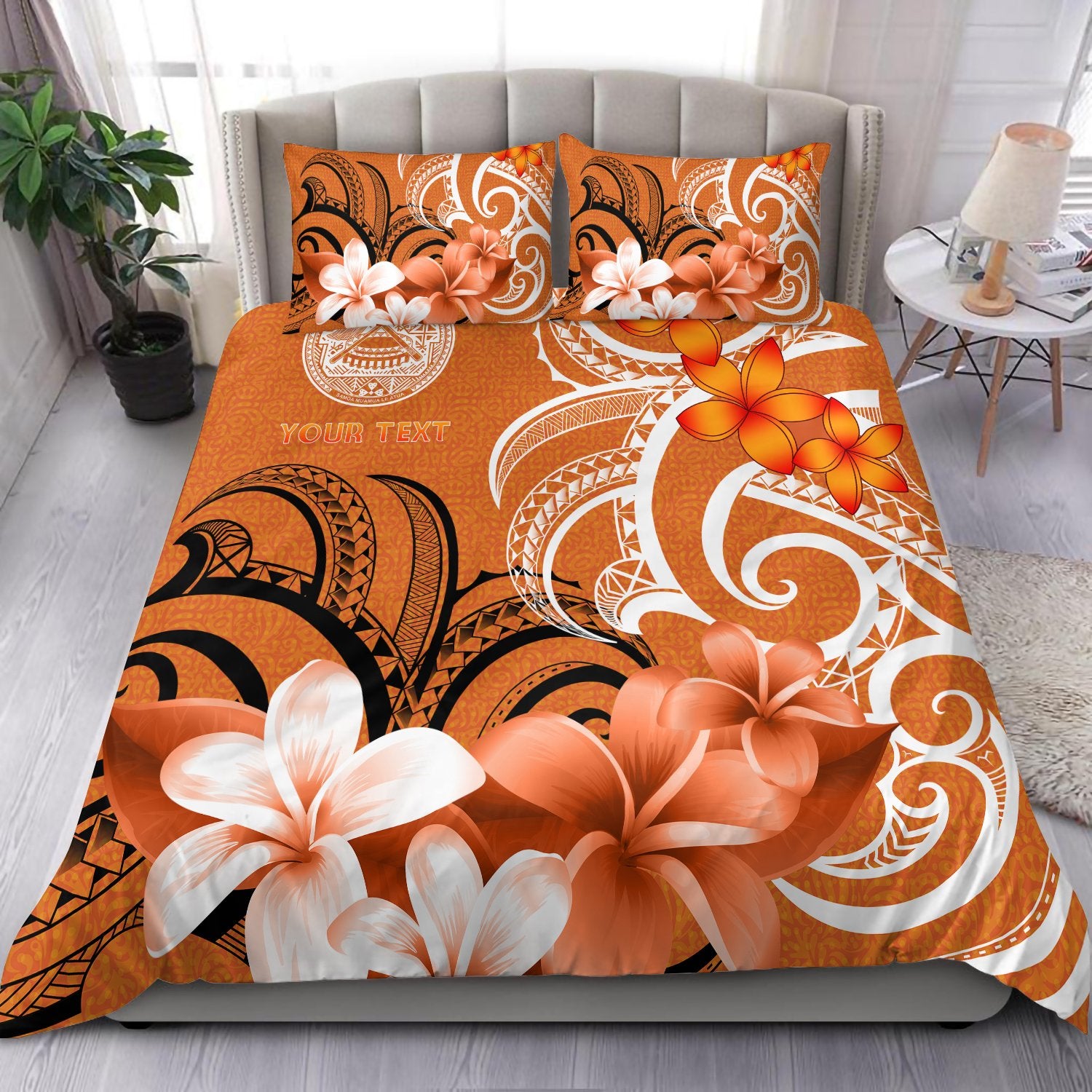 Custom American Samoa Personalised Bedding Set - American Samoa Spirit Orange - Polynesian Pride