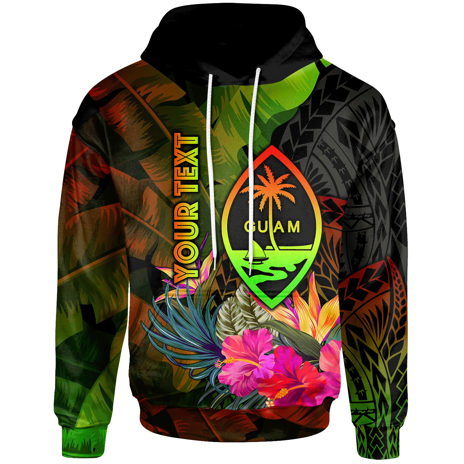 Guam Polynesian Custom Hoodie Hibiscus and Banana Leaves Unisex Reggae - Polynesian Pride