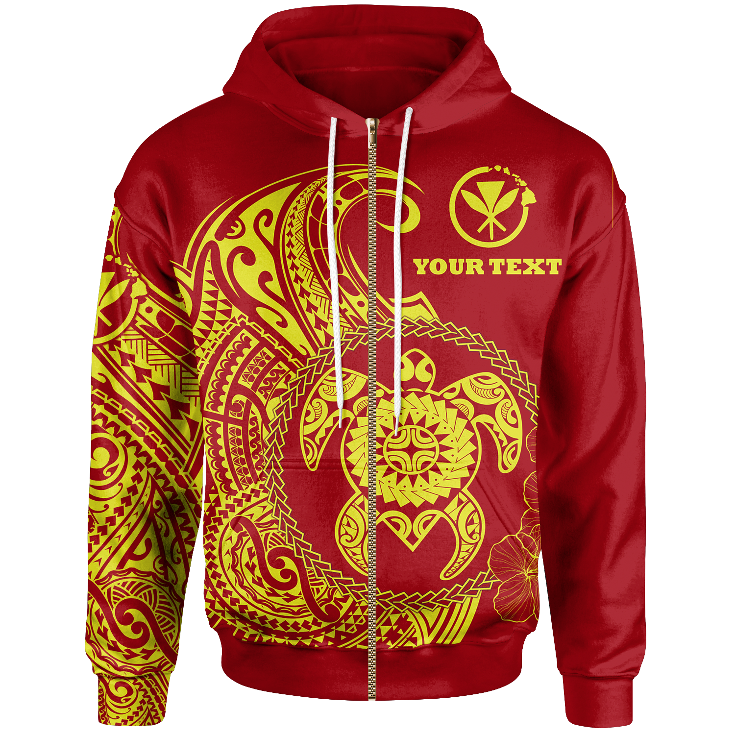 Hawaii Polynesian Custom Zip up Hoodie Vintage Polynesian Turtle (Red) Unisex Red - Polynesian Pride