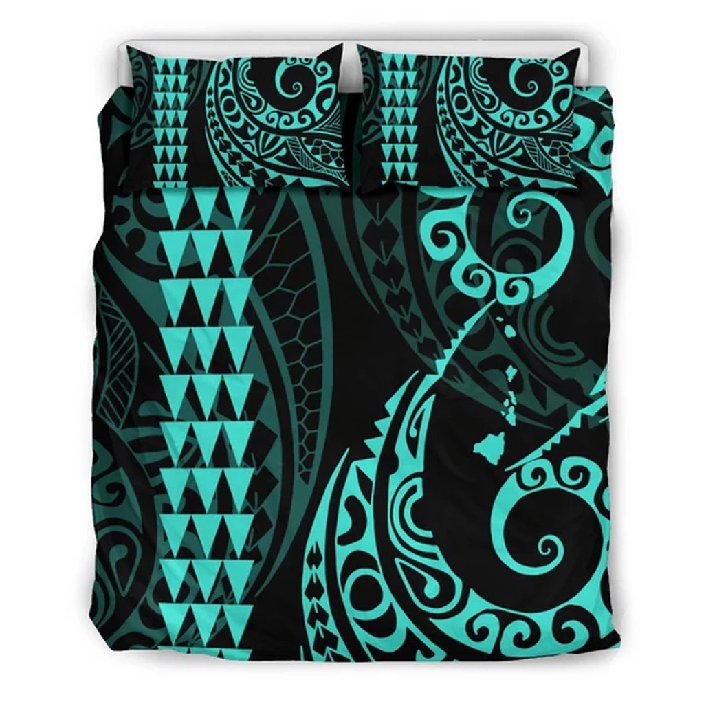 Hawaiian Map Polynesian Bedding Set Turquoise Art - Polynesian Pride