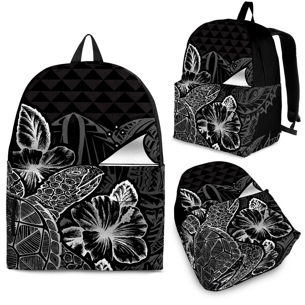 Tokelau Polynesian Backpack Turtle Hibiscus Black Black - Polynesian Pride