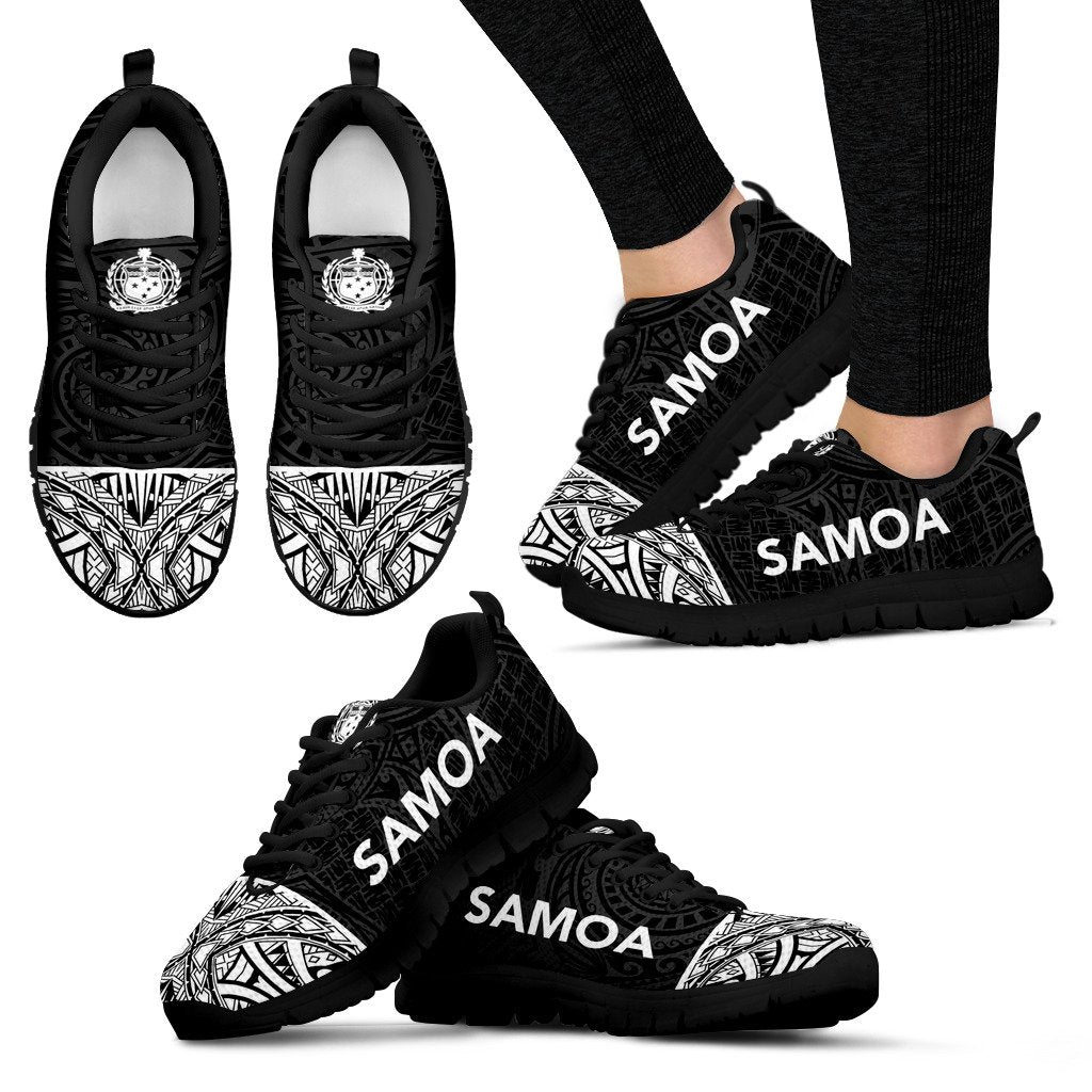 Samoa Sneakers - Samoa Coat Of Arms Polynesian Tattoo Black Style Women's Sneakers - Black Sole - Polynesian Pride