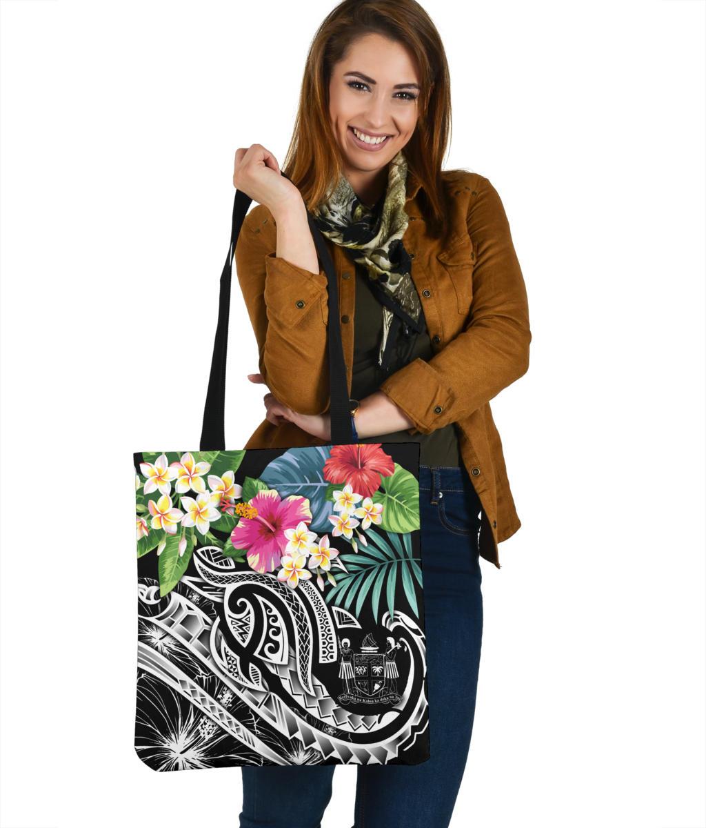 Fiji Polynesian Tote Bags - Summer Plumeria (Black) Tote Bag One Size Black - Polynesian Pride