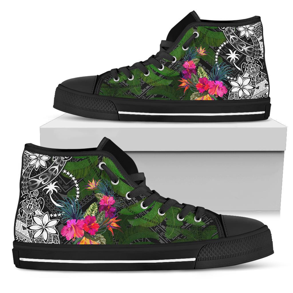 Chuuk High Top Shoes - Turtle Plumeria Banana Leaf Unisex Black - Polynesian Pride