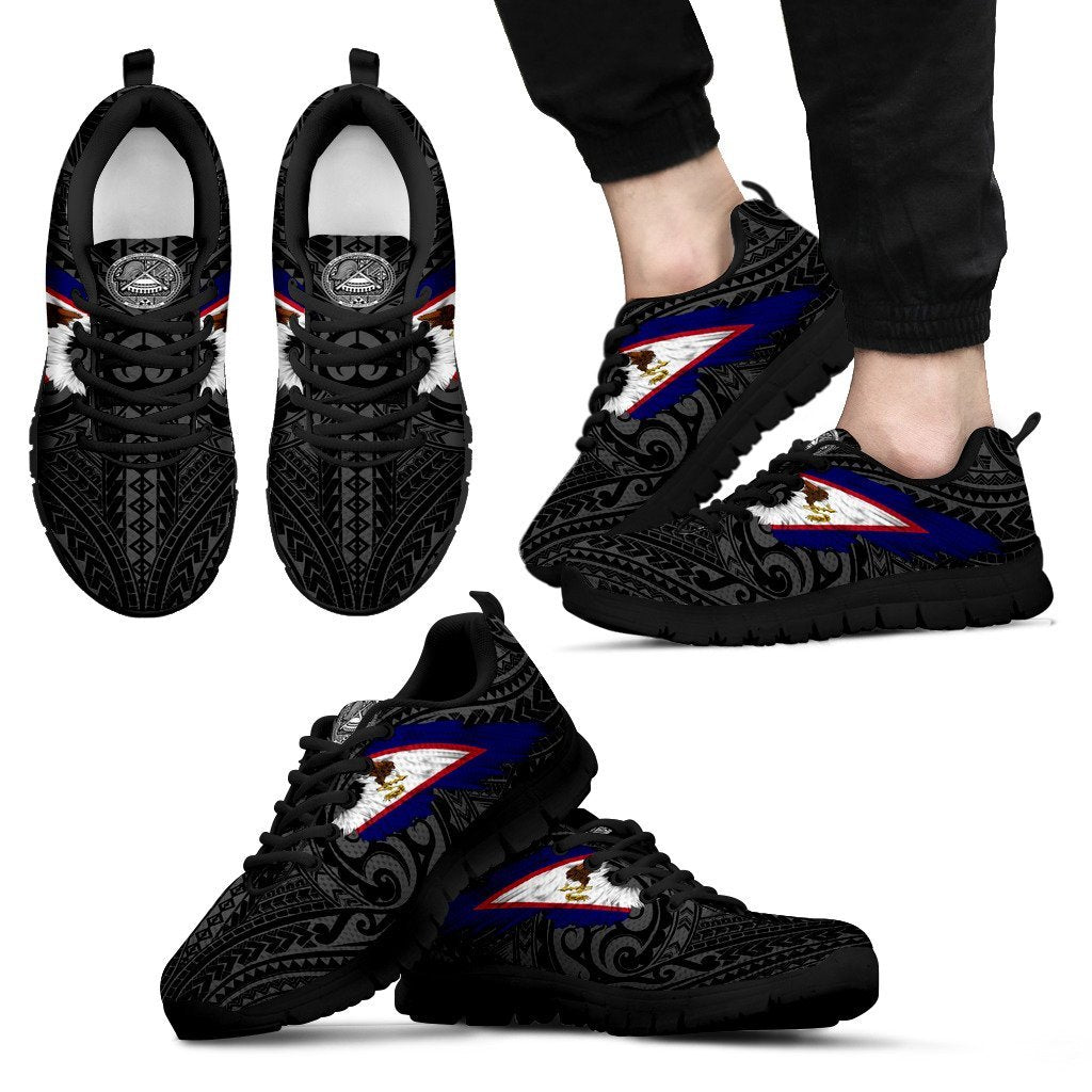 American Samoa Sneakers - American Samoa Seal & Flag Wing - A8 Men's Sneakers - Black Sole - Polynesian Pride