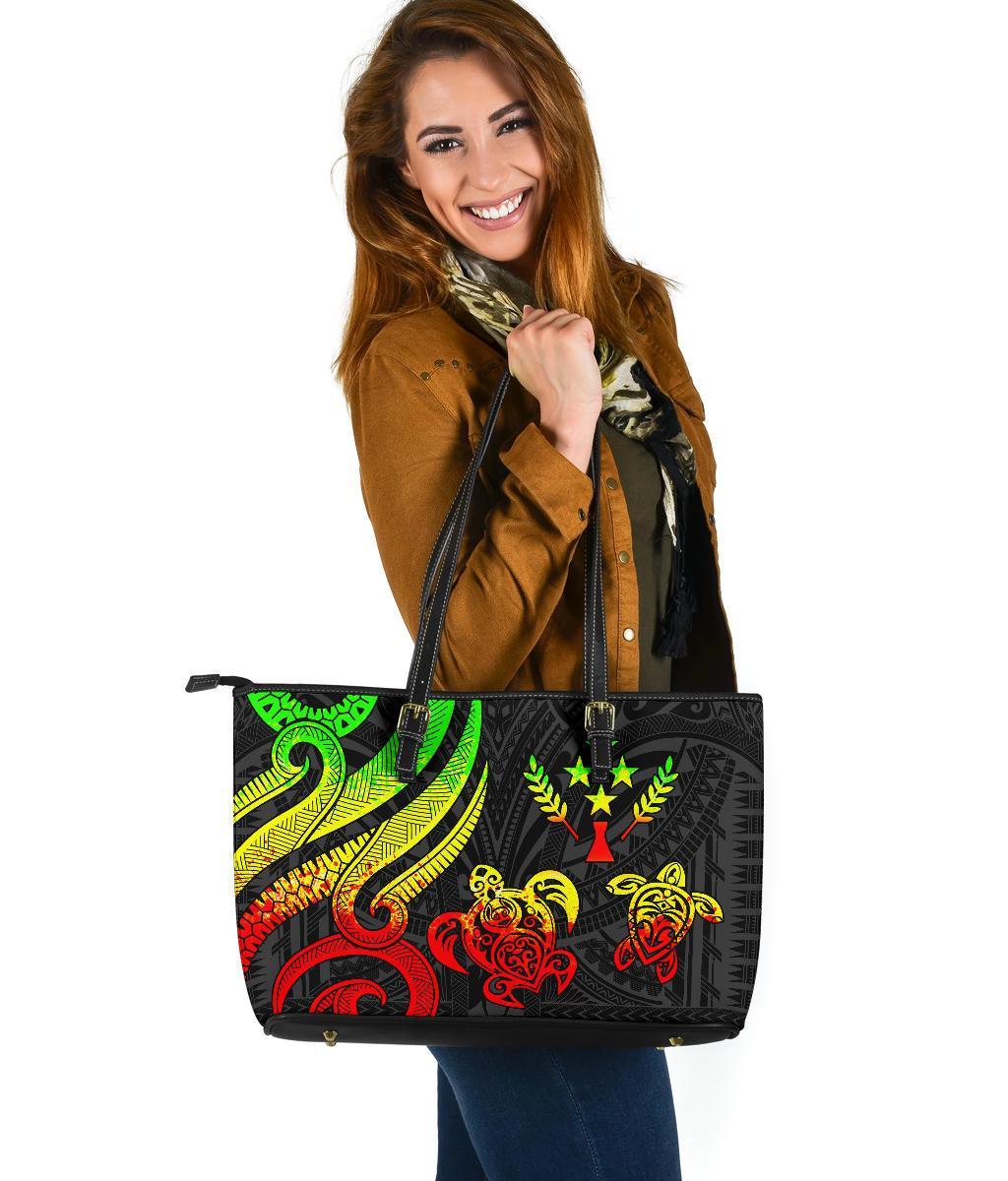 Kosrae Micronesian Large Leather Tote Bag - Reggae Tentacle Turtle Reggae - Polynesian Pride