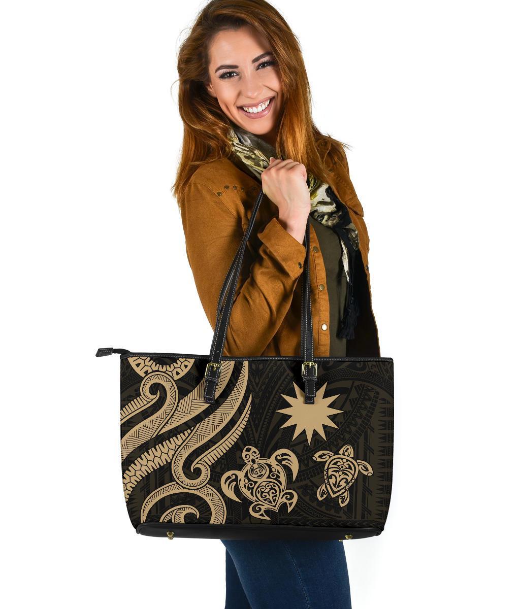 Nauru Large Leather Tote - Gold Tentacle Turtle Gold - Polynesian Pride