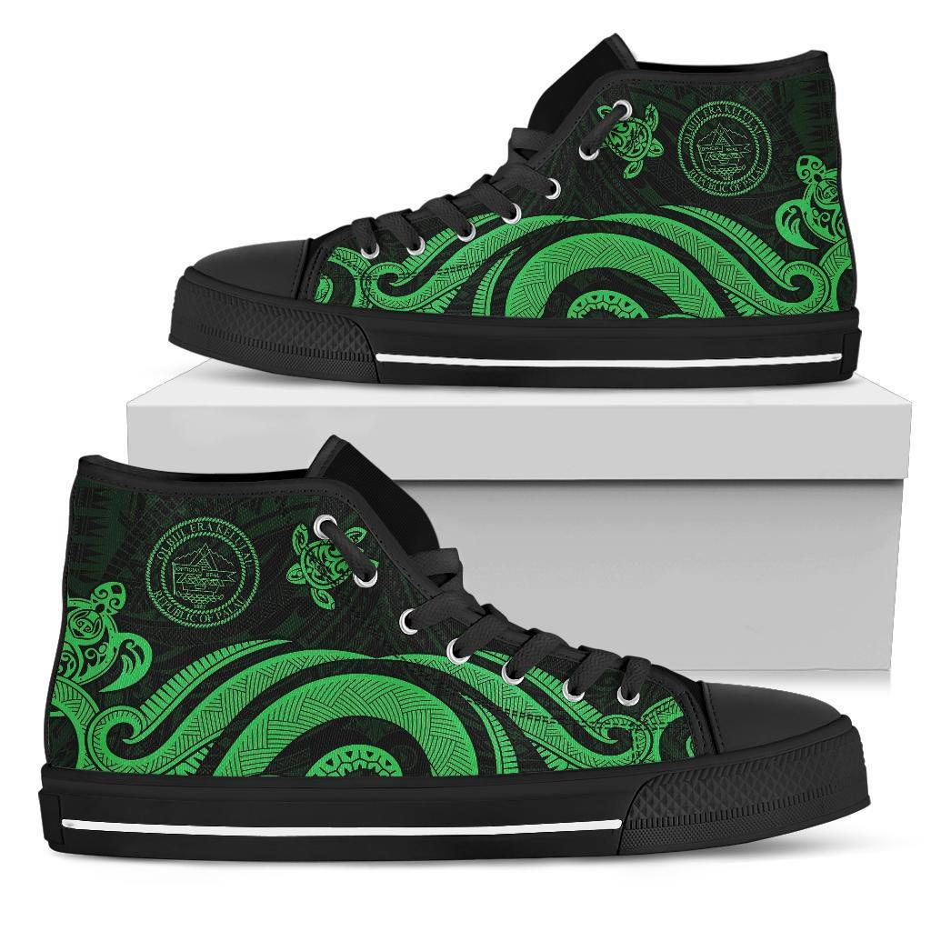 Palau High Top Cavas Shoes - Green Tentacle Turtle Unisex Black - Polynesian Pride