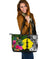 New Caledonia Large Leather Tote Bag - Turtle Plumeria Banana Leaf Black - Polynesian Pride