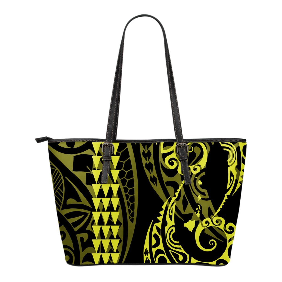 Hawaii Kakau Yellow Polynesian Small Leather Tote Yellow - Polynesian Pride