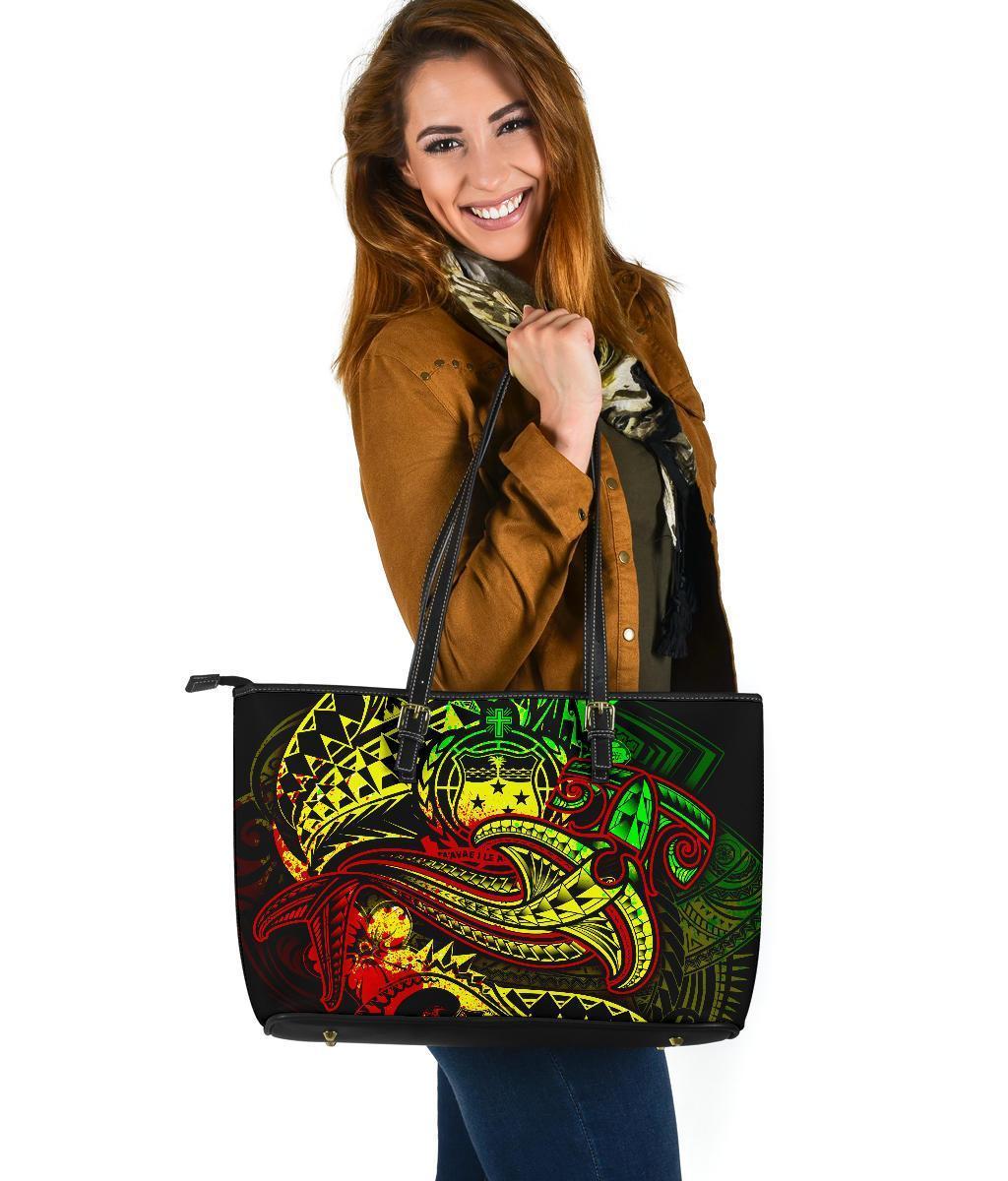 Samoa Leather Tote Bag - Reggae Shark Polynesian Tattoo Reggae - Polynesian Pride