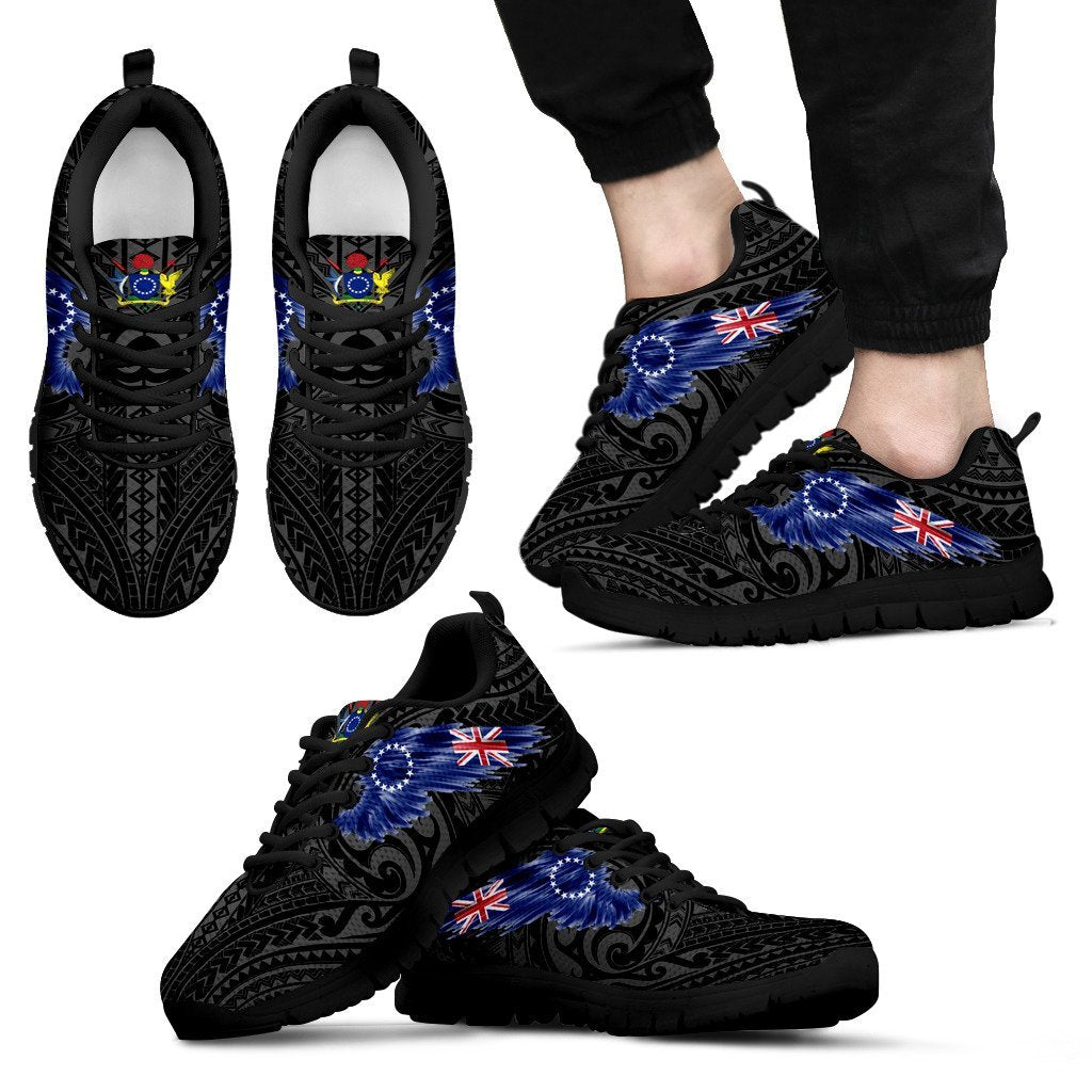 Cook Islands Sneakers - Cook Islands Coat Of Arms & Flag Wing - A8 Men's Sneakers - Black Sole - Polynesian Pride
