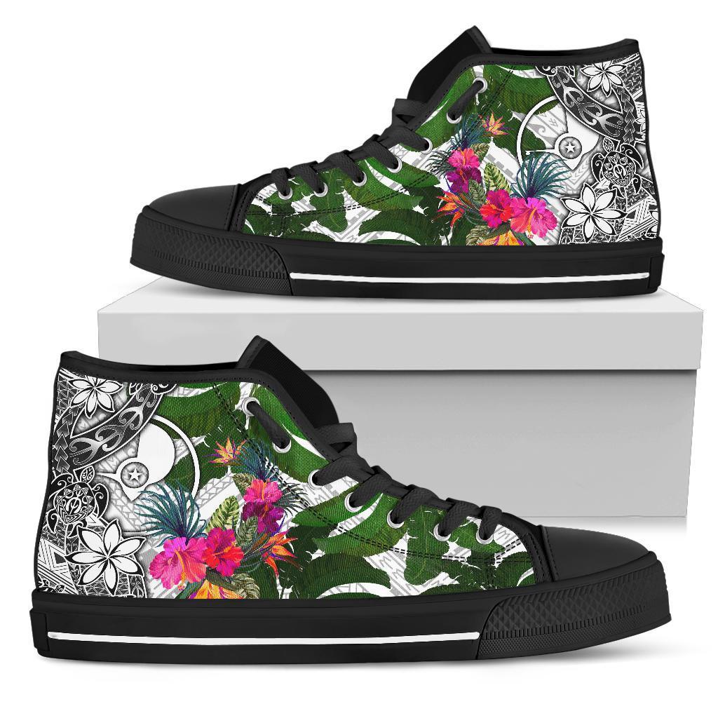 Yap High Top Shoes White - Turtle Plumeria Banana Leaf Unisex Black - Polynesian Pride