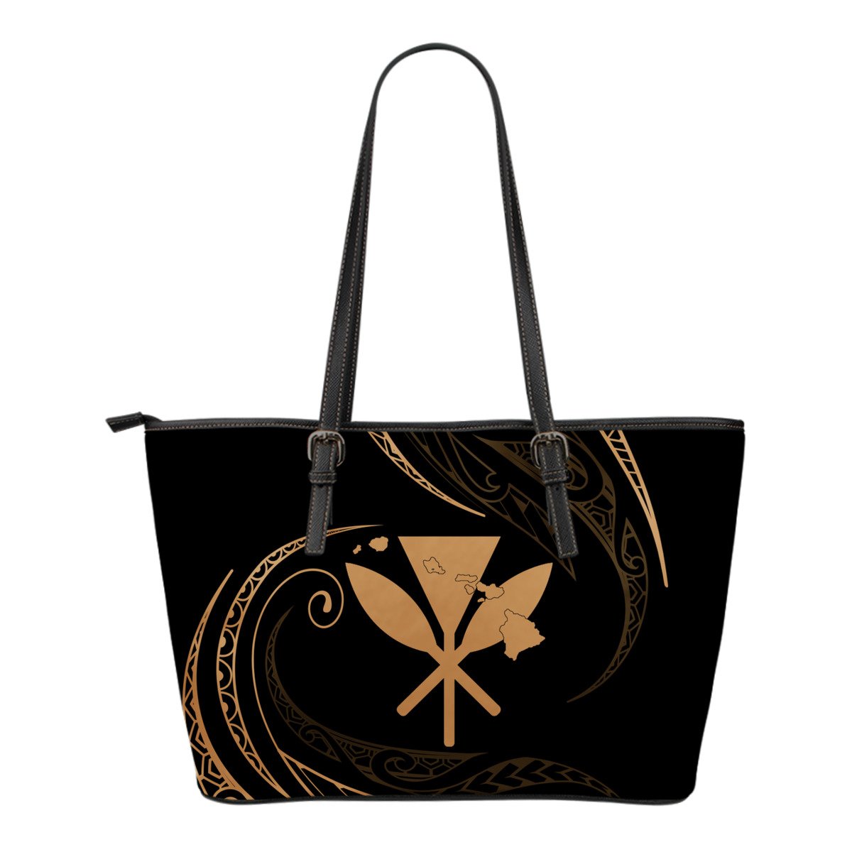 Kanaka Small Leather Tote - Gold - Frida Style Black - Polynesian Pride