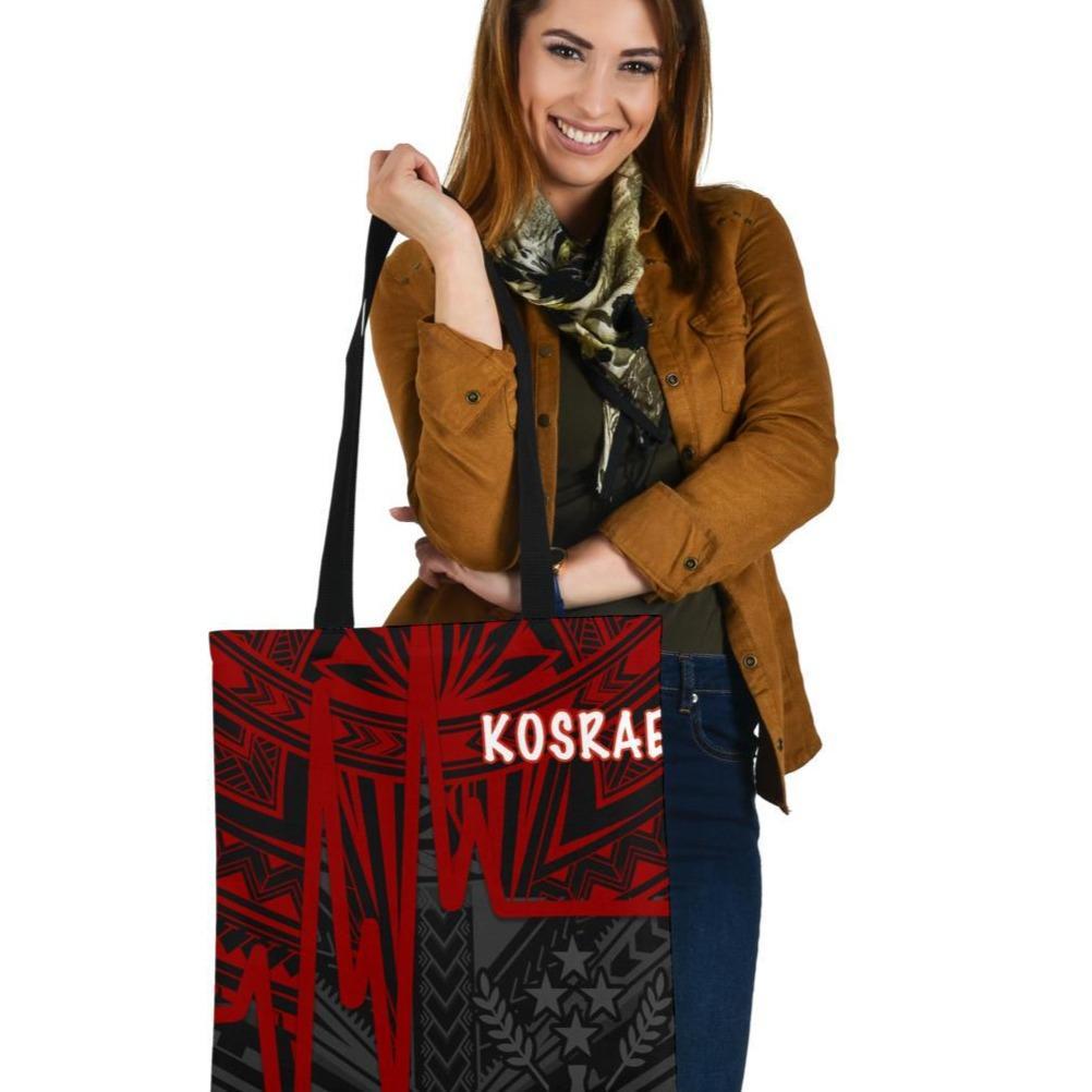 Kosrae Tote Bags - Kosrae Seal In Heartbeat Patterns Style (Red) Tote Bag One Size Red - Polynesian Pride