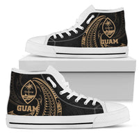 Guam Polynesian High Top Shoes - Gold Tribal Wave Kid's High Top Shoe - White Sole - Polynesian Pride