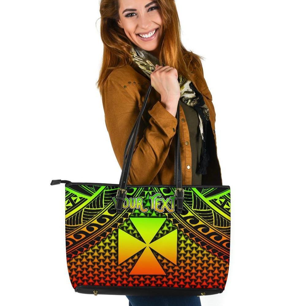 Polynesian Wallis and Futuna Personalised Leather Tote Bag - Reggae Vintage Polynesian Patterns Reggae - Polynesian Pride