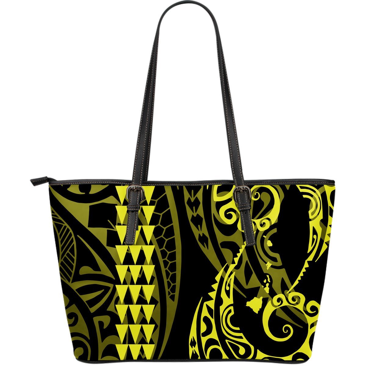 Hawaii Kakau Yellow Polynesian Large Leather Tote Yellow - Polynesian Pride