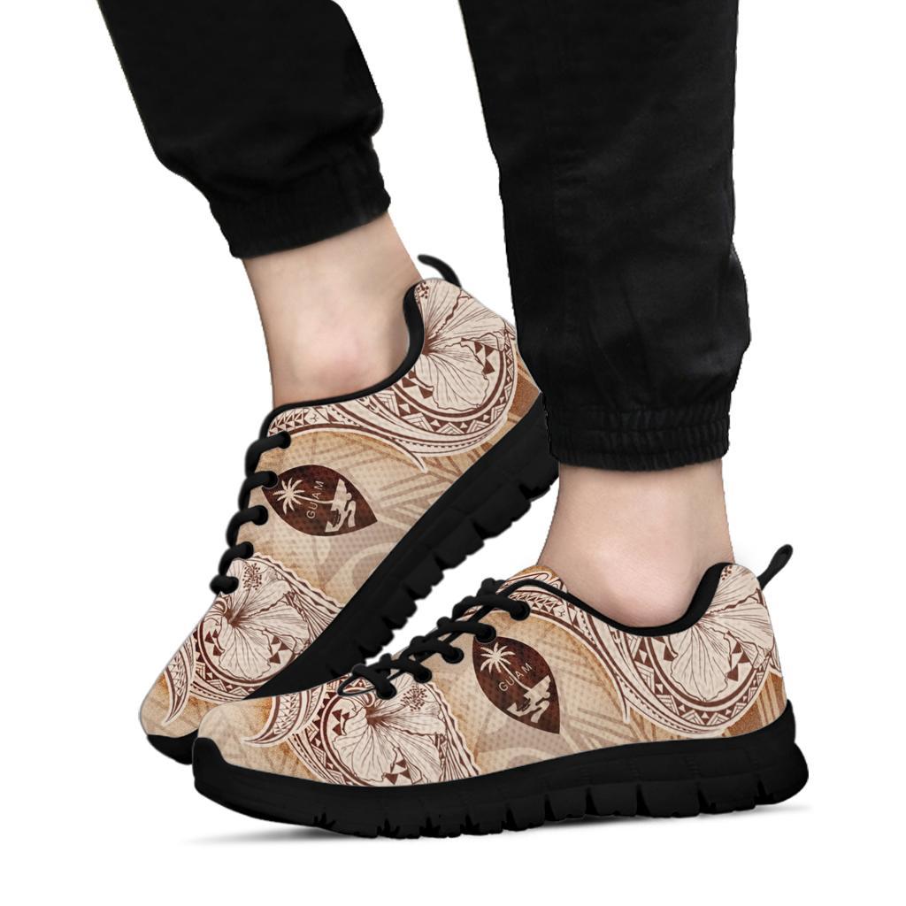 Guam Sneakers - Hibiscus Flowers Vintage Style Kid's Sneakers - Black - Guam 1 - Polynesian Pride