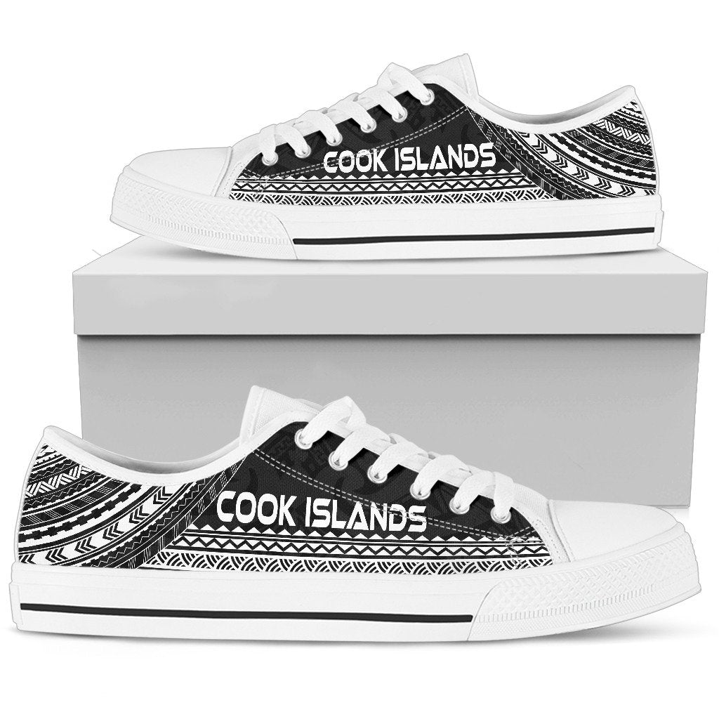 Cook Islands Low Top Shoes - Polynesian Black Chief Version White - Polynesian Pride
