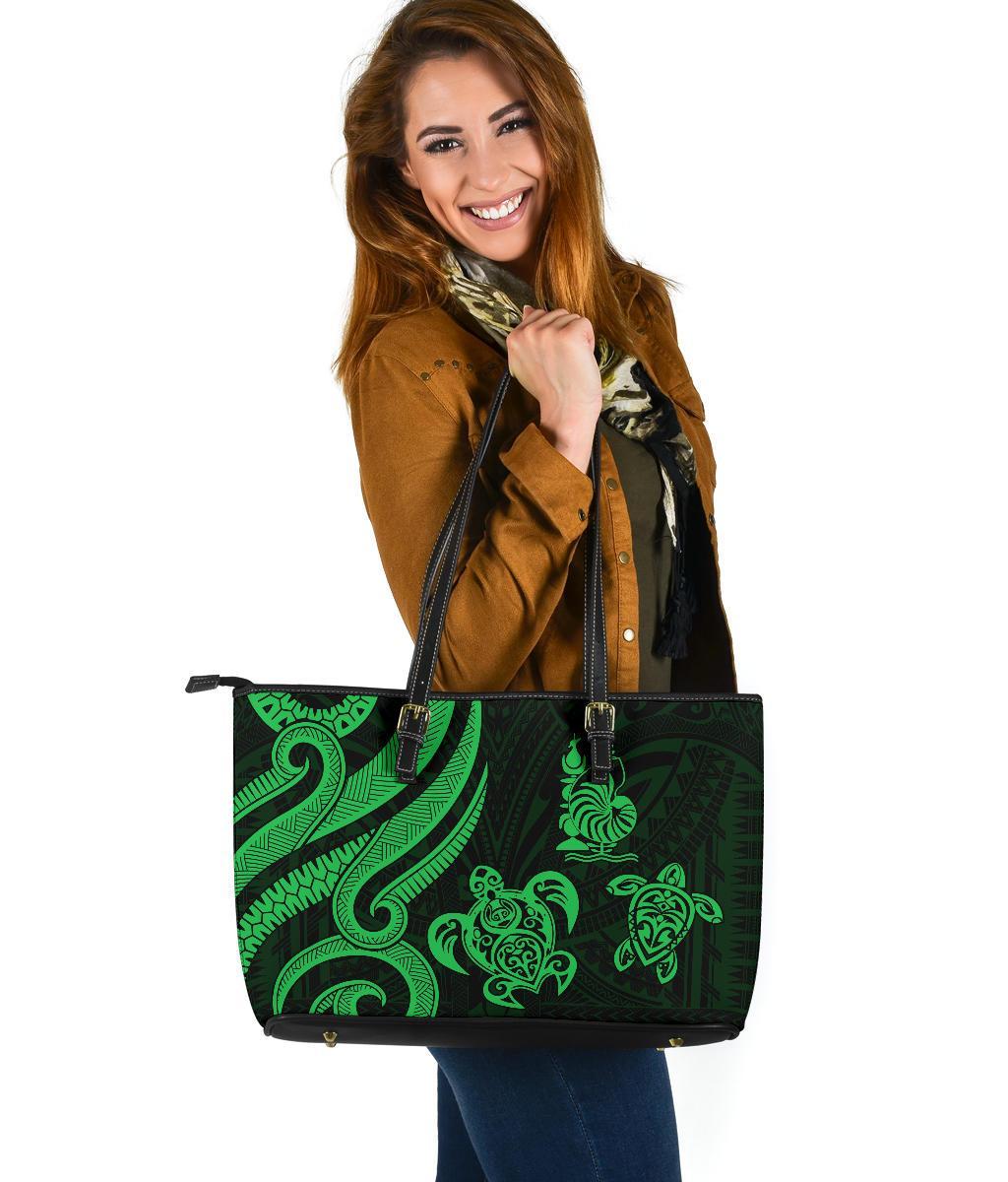 New Caledonia Large Leather Tote - Green Tentacle Turtle Green - Polynesian Pride