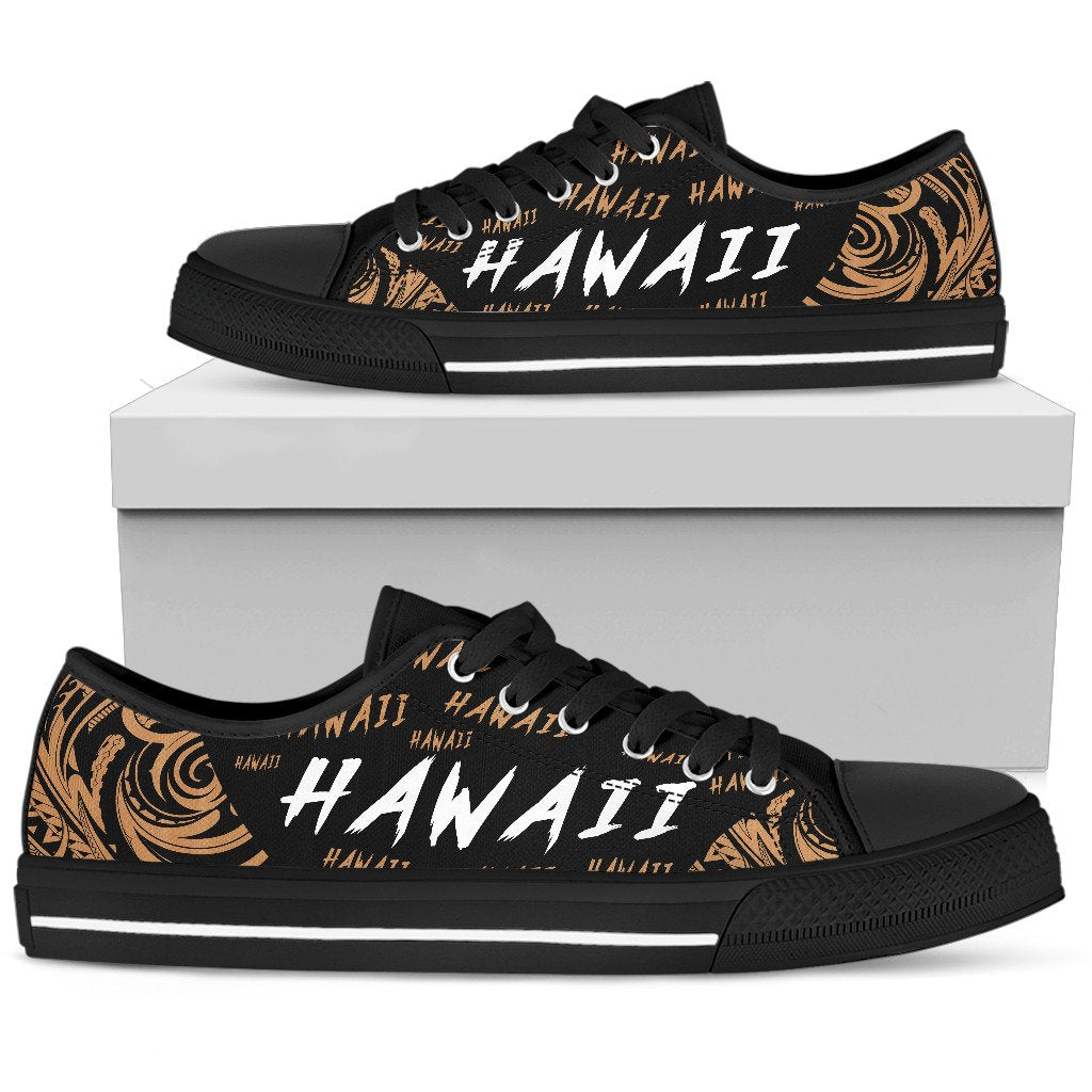 Hawaii Low Top Shoe - Polynesian Typo Gold Mens Low Top - Black - 1 - Polynesian Pride