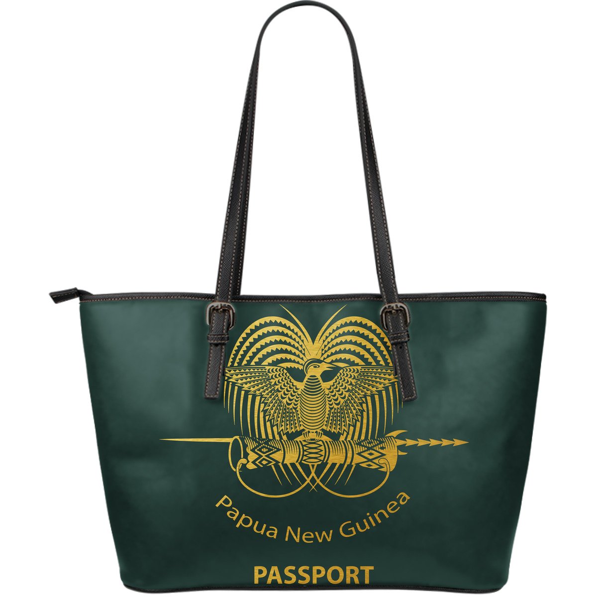 Papua New Guinea Passport Large Leather Tote Bag Green - Polynesian Pride