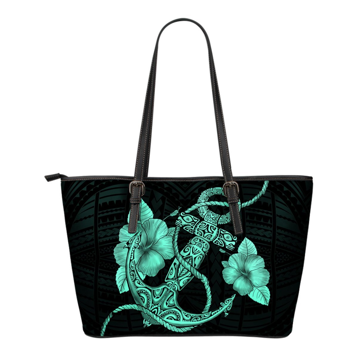 Anchor Turquoise Poly Tribal Small Leather Tote Turquoise - Polynesian Pride