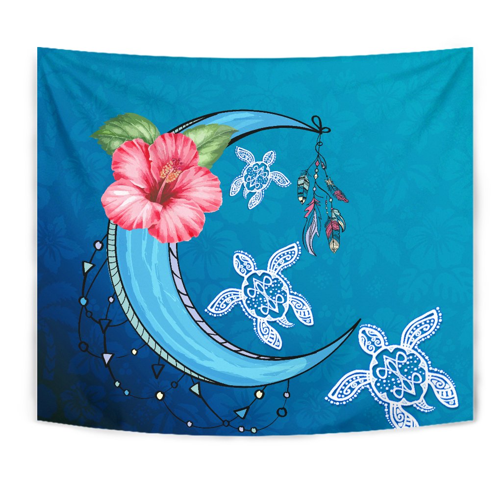 Turtle Moon Dream Tapestry Wall Tapestry Blue - Polynesian Pride
