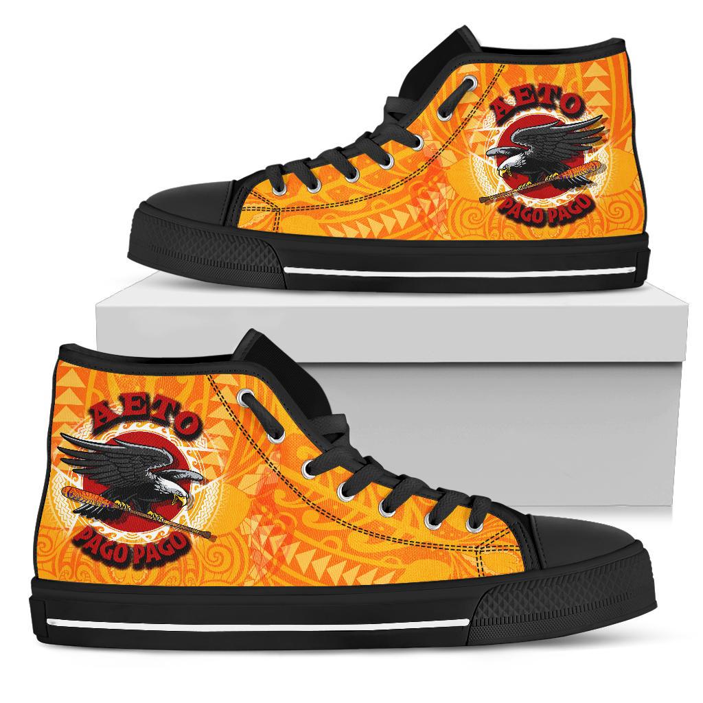 American Samoa High Top Shoes - Aeto Pago Pago Unisex Black - Polynesian Pride