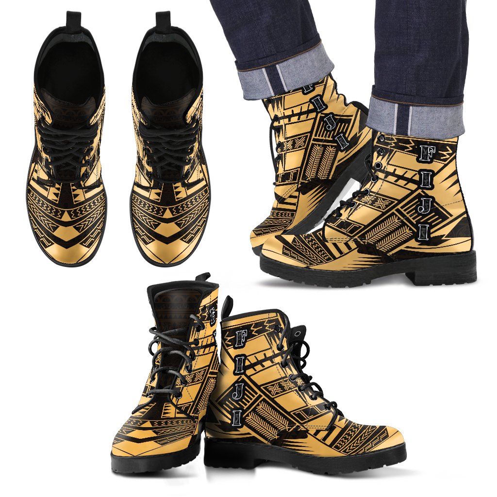 Fiji Leather Boots - Polynesian Tattoo Gold Gold - Polynesian Pride