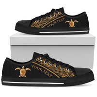 Turtle Custom Personalised Low Top Shoes - Polynesian Gold Curve Style White - Polynesian Pride
