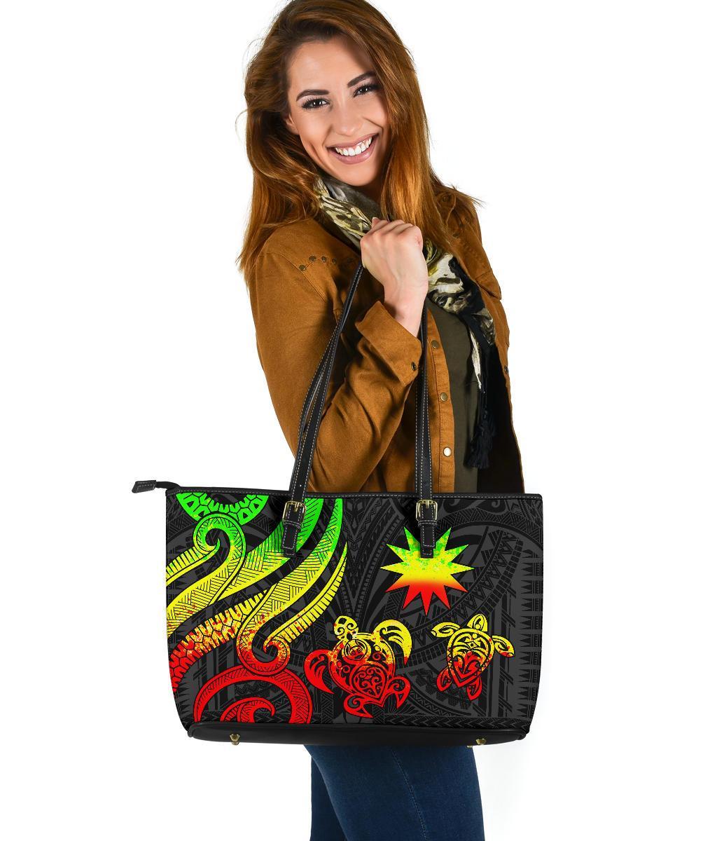 Nauru Large Leather Tote - Reggae Tentacle Turtle Reggae - Polynesian Pride