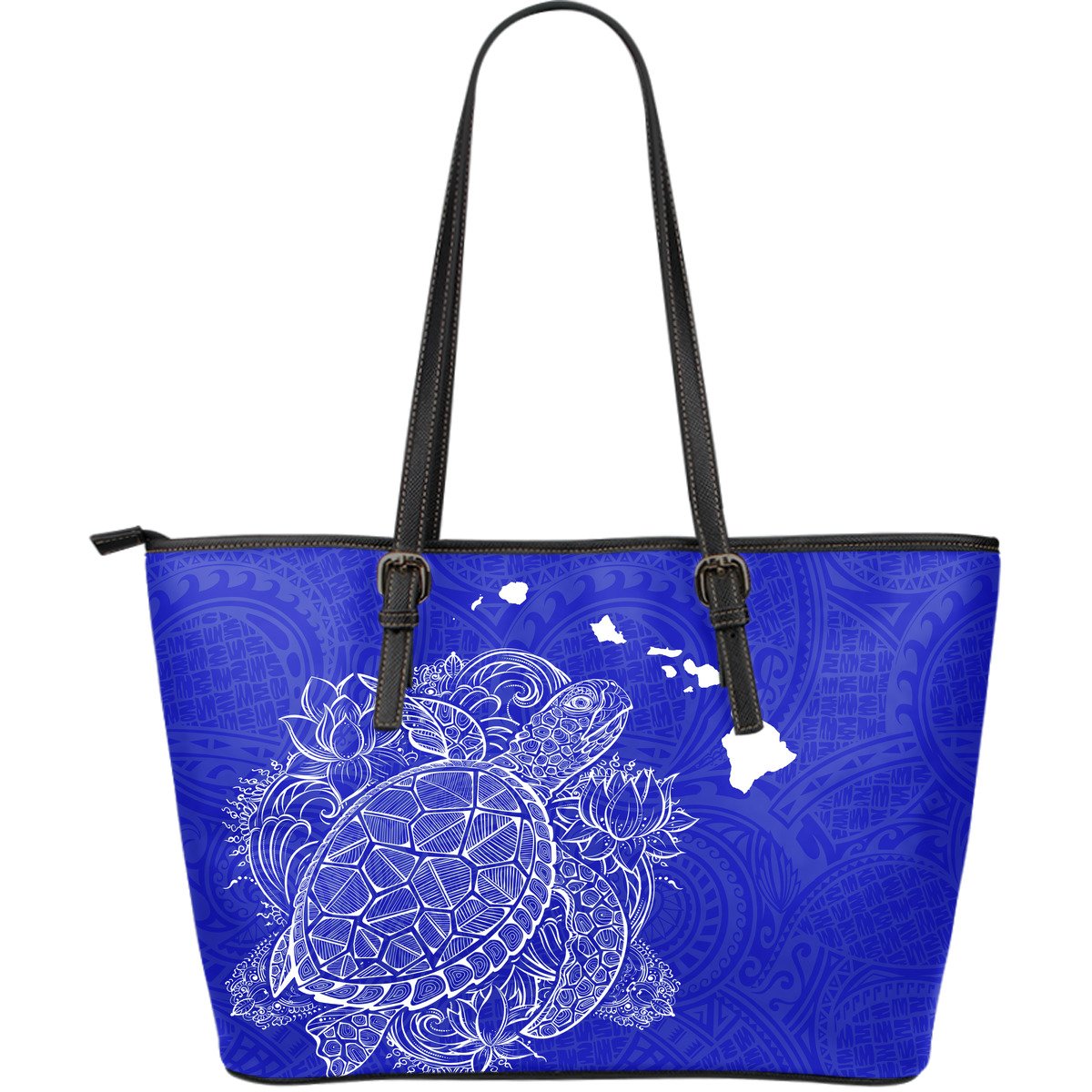 Polynesian Hawaii Leather Tote - Turtle Map Blue White Blue - Polynesian Pride