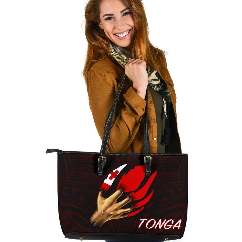 Tonga Leather Tote Bag - Tonga In Me (Red) Red - Polynesian Pride