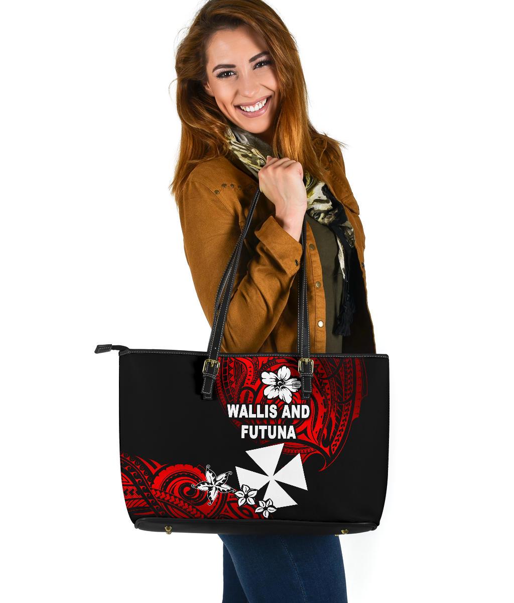 Wallis and Futuna Rugby Large Leather Tote Unique Vibes Red - Polynesian Pride