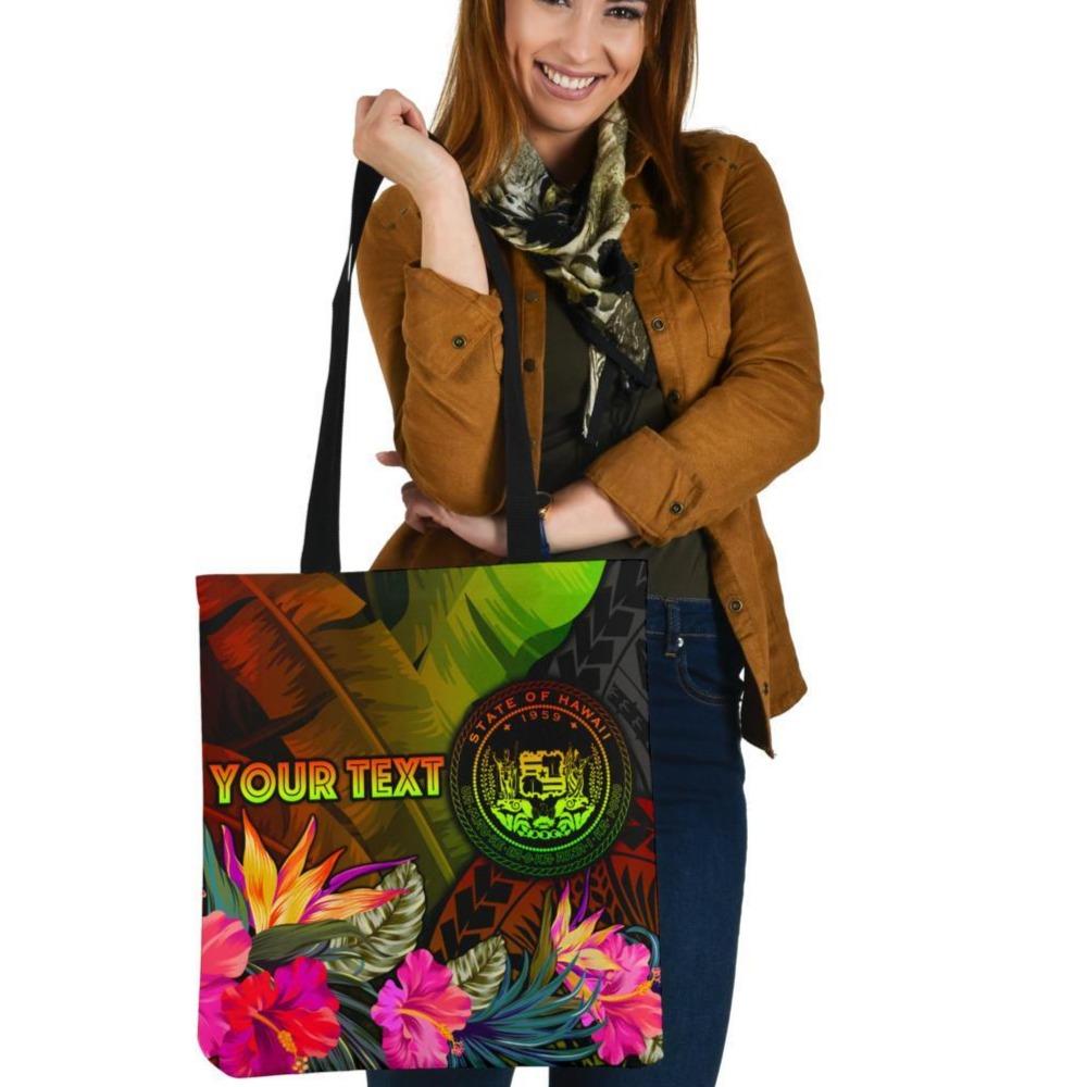 Polynesian Hawaii Polynesian Personalised Tote Bags - Hibiscus and Banana Leaves Tote Bag One Size Reggae - Polynesian Pride