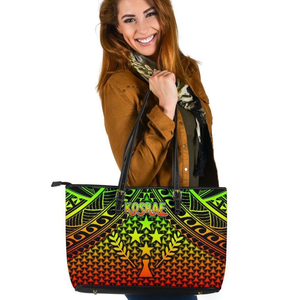 Polynesian Kosrae Leather Tote Bag - Reggae Vintage Polynesian Patterns Reggae - Polynesian Pride