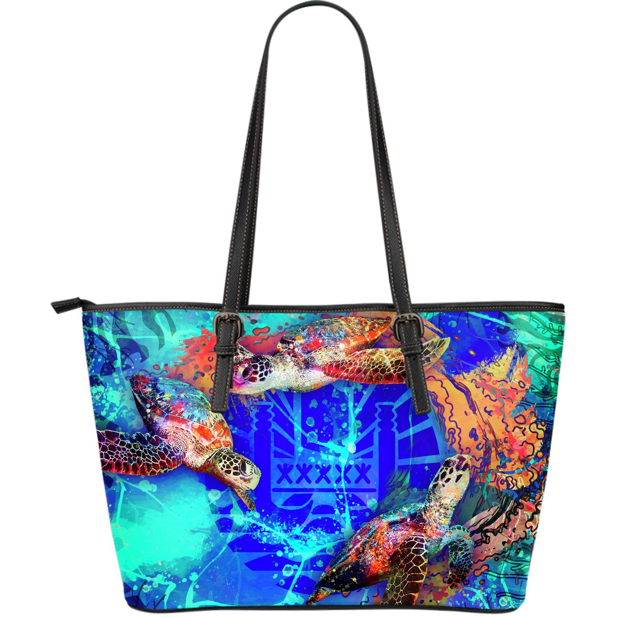 Tahiti Polynesian Leather Tote - Coral Treasure Blue - Polynesian Pride