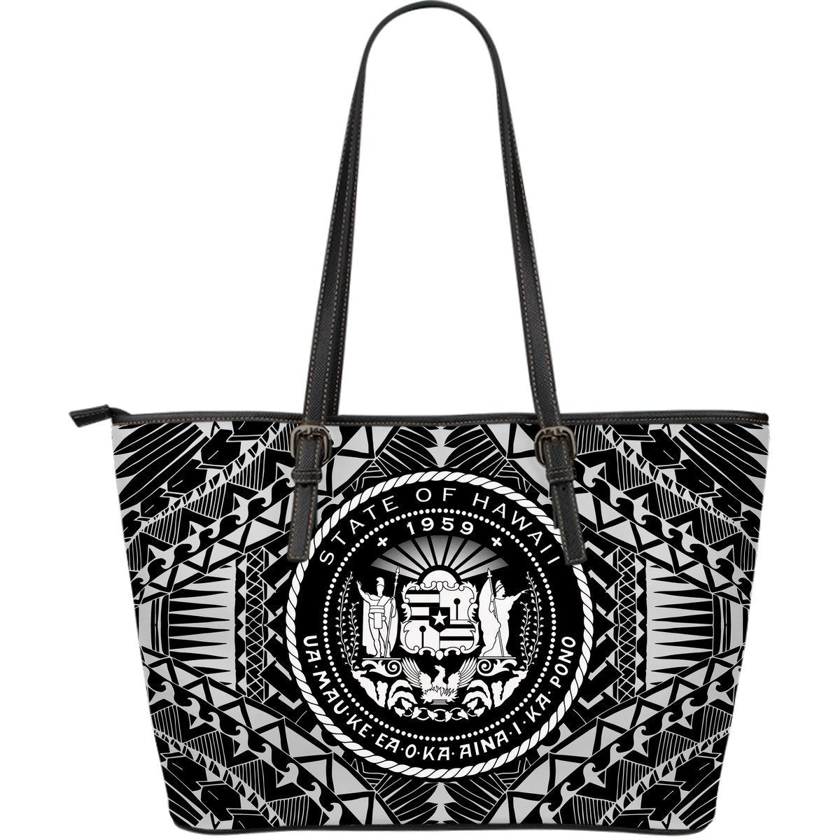 Hawaii Seal Leather Tote Bag (White) A6 White - Polynesian Pride