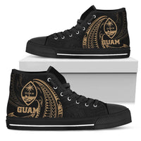 Guam Polynesian High Top Shoes - Gold Tribal Wave Kid's High Top Shoe - Black Sole - Polynesian Pride