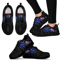 Cook Islands Sneakers - Cook Islands Coat Of Arms & Flag Wing - A8 Women's Sneakers - Black Sole - Polynesian Pride